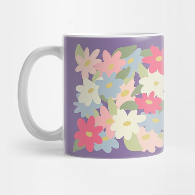 Cute spring wildflowers pink white and blue simple flowers design by Yarafantasyart